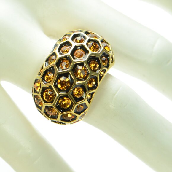 Vintage Kenneth Jay Lane KJL Crystal Clip Earrings and Ring Size -7
